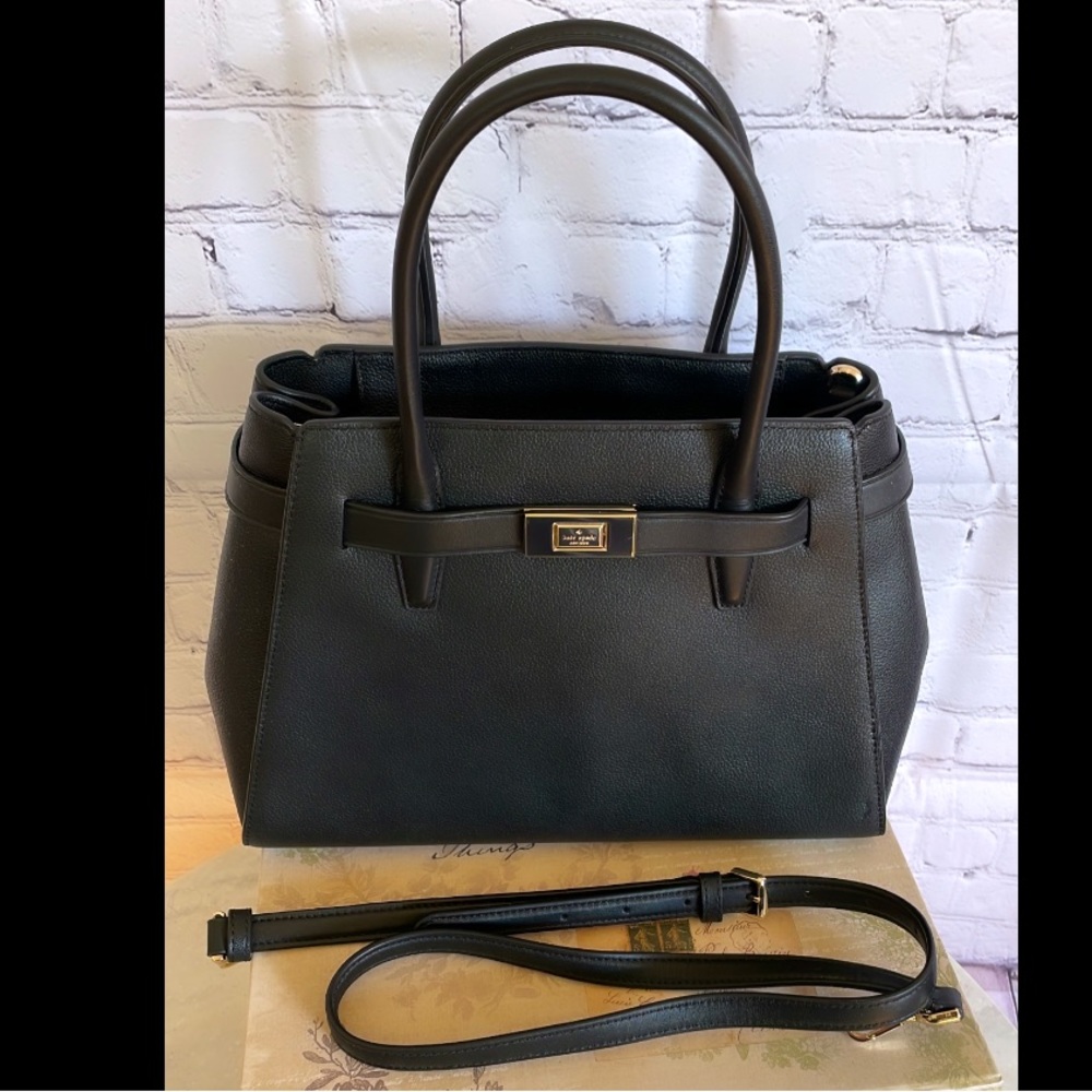 KATE SPADE ♠️ Lucia Refined Grain Leather Medium Satchel in BLACK
